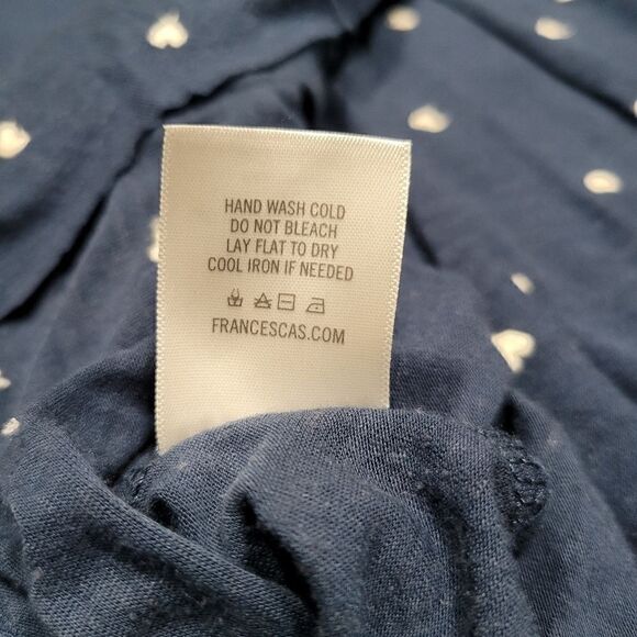 Jun & Ivy Navy Blue with White Hearts Loose Fit Flowy V-Neck Chic Boho Blouse  - Picture 9 of 9